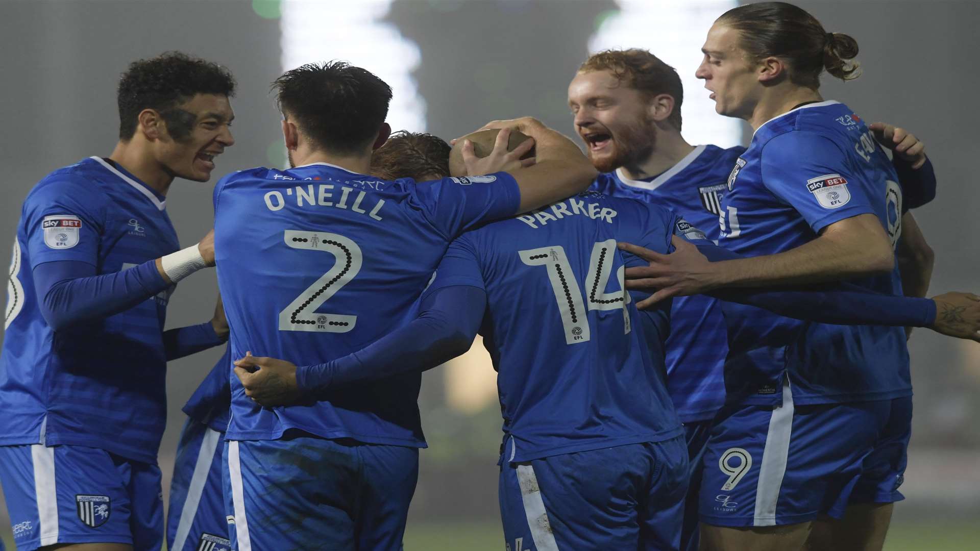 Gills celebrate their early opener at Fleetwood. Picture: Barry Goodwin