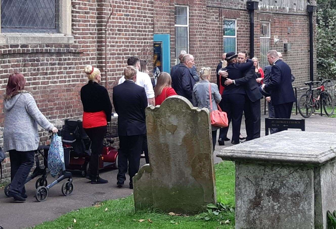 Mourners arrive at Lucas Dobson's funeral