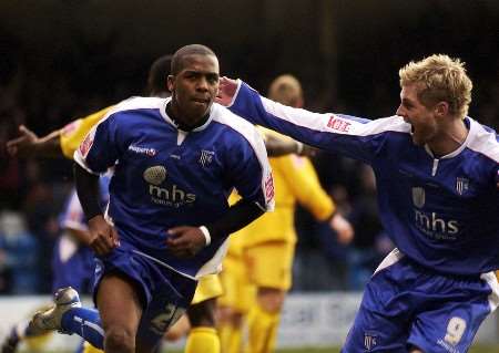 EQUALISER: Darren Byfield celebrates his goal with Gary Mulligan. Picture: MATTHEW READING