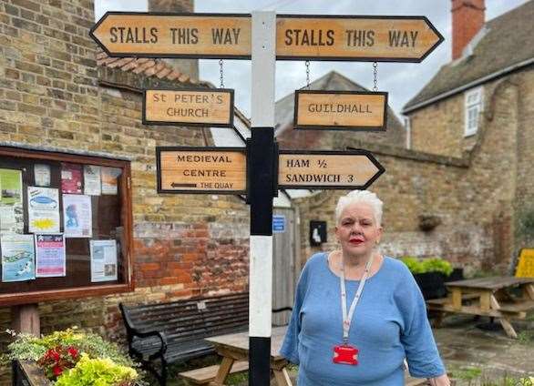 Annemarie Higuen from St Peter’s Church in Sandwich is pleased the sign has a new location. Picture: Dan Friend