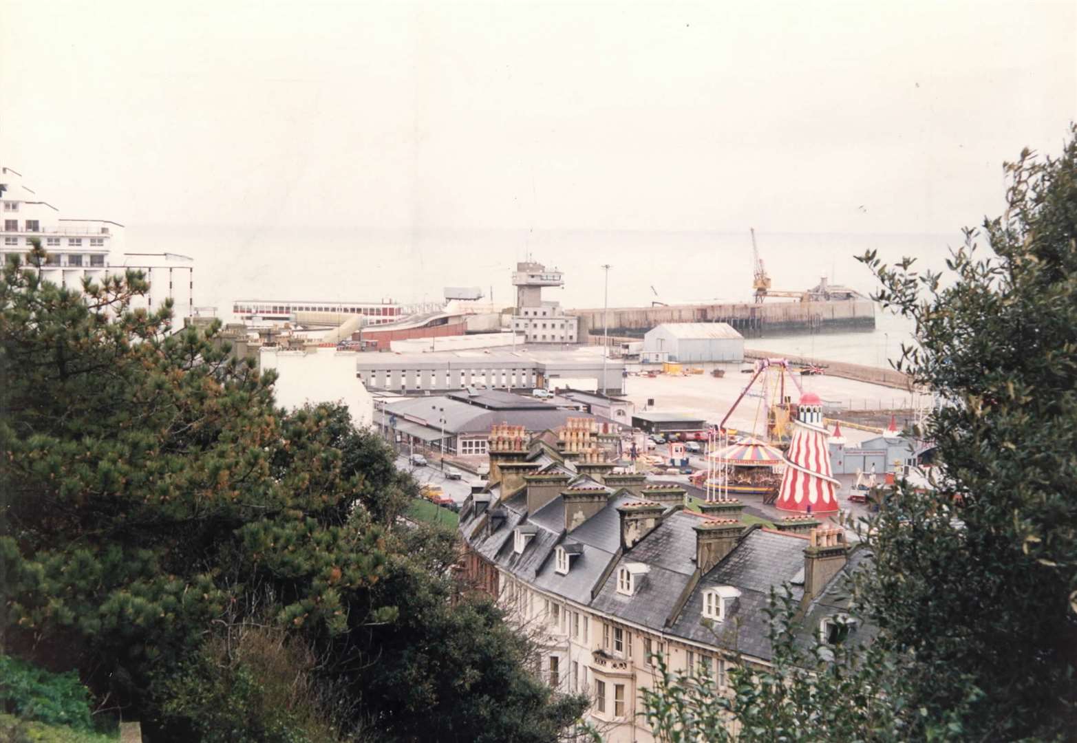 Overlooking Folkestone harbour and the Rotunda funfair on April 3, 1992. The Rotunda closed in 2003 - and now 1,000 homes are being built along the seafront by Folkestone Harbour and Seafront Development Company, run by former Saga Group chair Sir Roger De Haan
