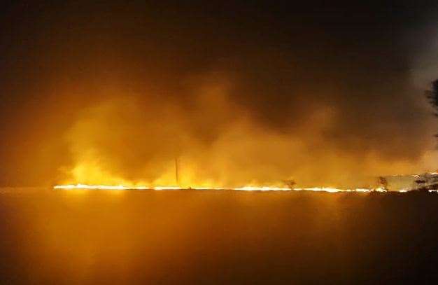 The fire raged on a field off Prestedge Avenue, Ramsgate. Picture: Steve Obbard