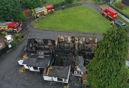 An aerial photo of the gutted Green Man pub