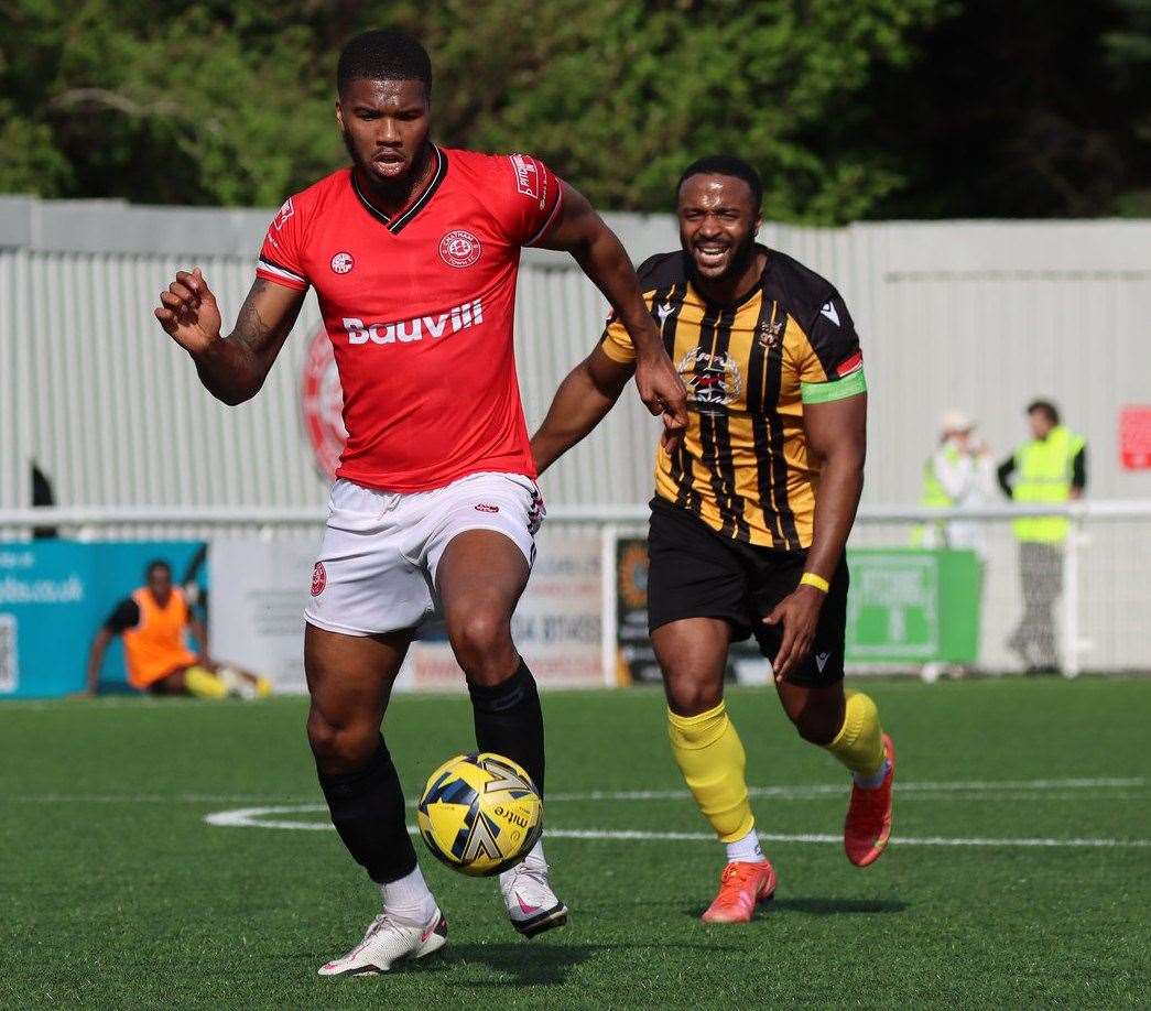 Chatham substitute Rowan Liburd - scored in their 2-0 Isthmian Premier victory at Bowers & Pitsea. Picture: Max English (@max_ePhotos)