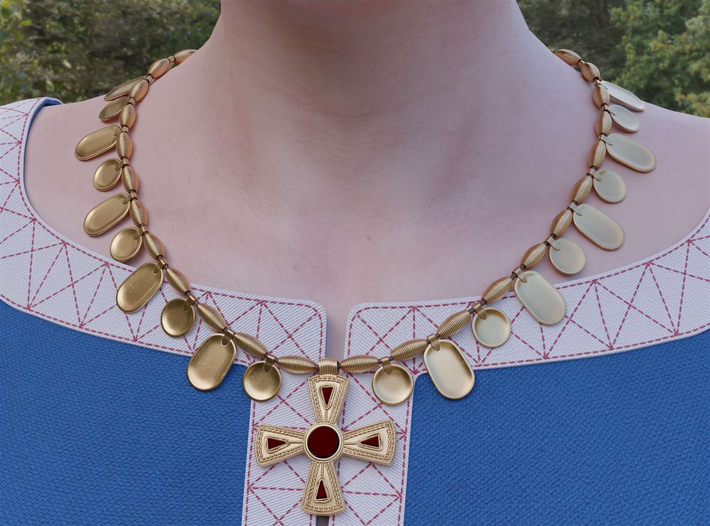 How the Elham Cross could have formed part of a necklace - although it is not known if it would have formed such a piece - in a digital reconstruction. Picture: Lloyd Bosworth