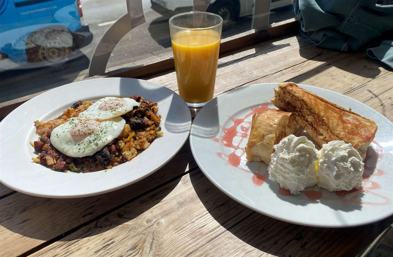 The Spanish hash and strawberry cheesecake French toast at the Goose on the Green cafe in Walmer