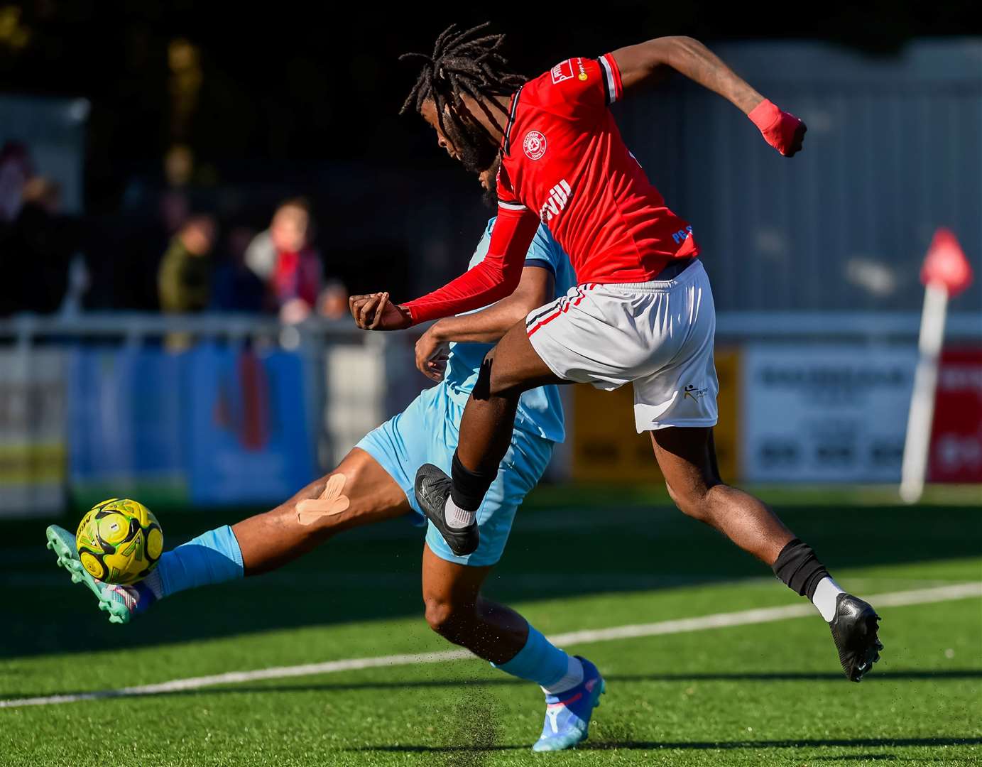 Chatham’s Jamie Yila sees his effort blocked by Slough. Picture: Ian Scammell