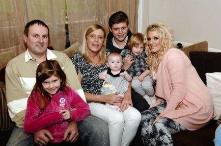 Louise Street and her partner John Day with children Ria Street, 6, Danny Herbet, 13, Mimi Street, three, Jade Street, 19, and granddaughter Imogen-Ashley Hayes, five months