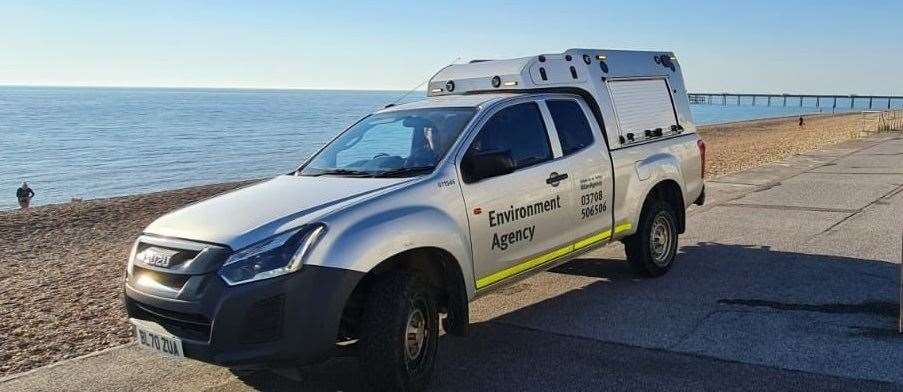 The Environment Agency at Folkestone beach today. Picture: Environment Agency.