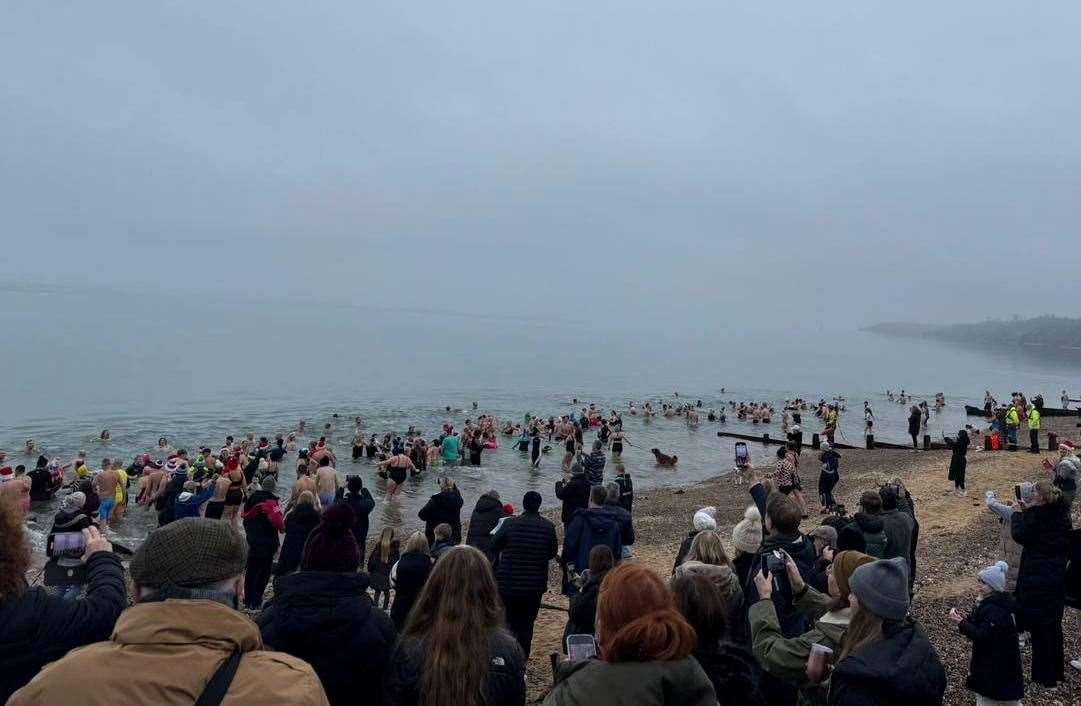 Hundreds of swimmers braved the cold at The Leas in Minster. Picture: RNLI