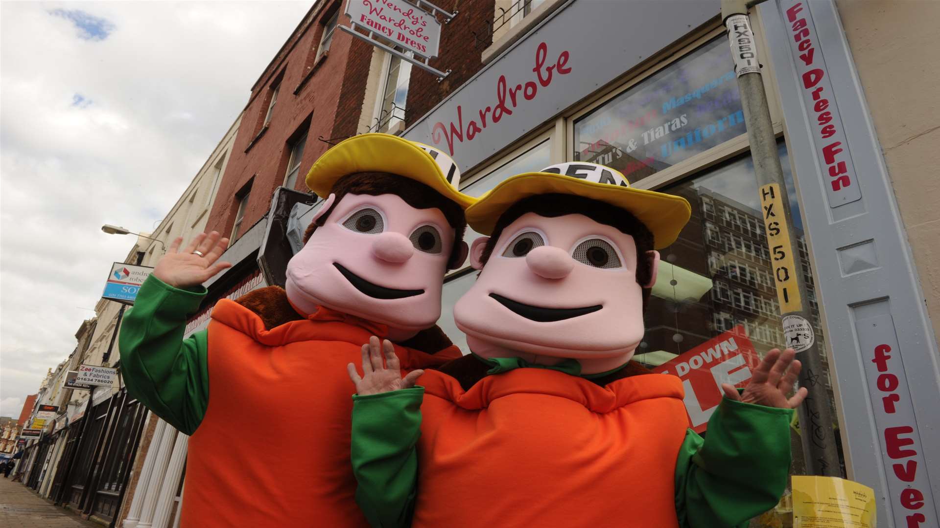 Hazel Clark and Wendy Gibson dressed up as Bill and Ben the Flowerpot Men