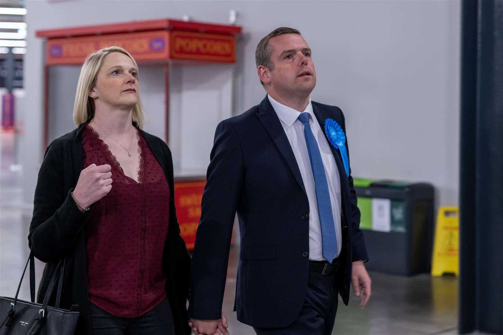 Scottish Conservative leader Douglas Ross arrives with his wife Krystle at P&J Live arena in Aberdeen (Michal Wachucik/PA)