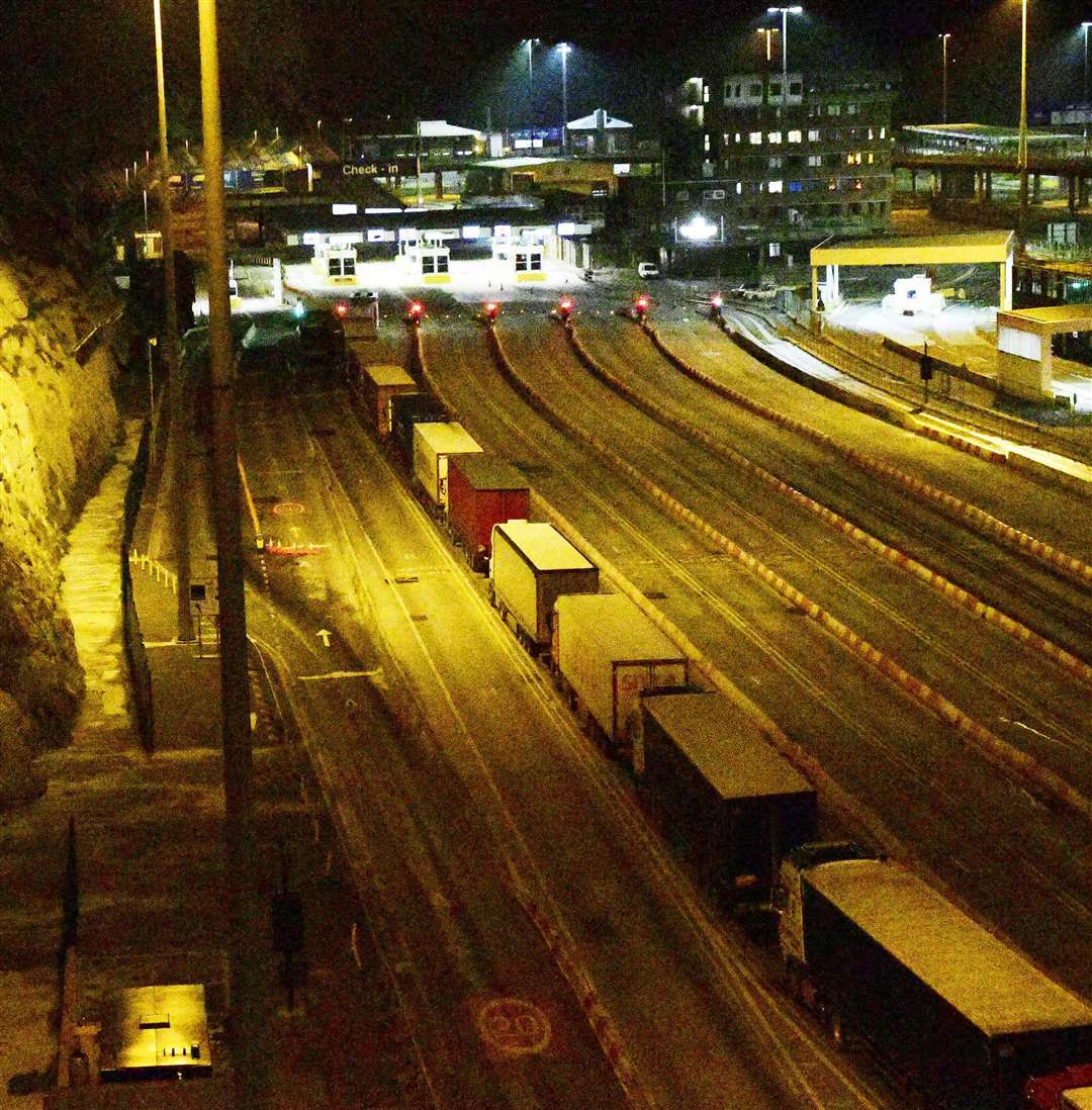 Lorries queueing to be the first to leave the UK after Brexit. Picture: Barry Goodwin