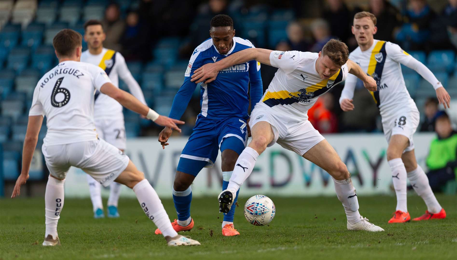 Brandon Hanlan is challenged by Oxford's Rob Dickie on Saturday Picture: Ady Kerry