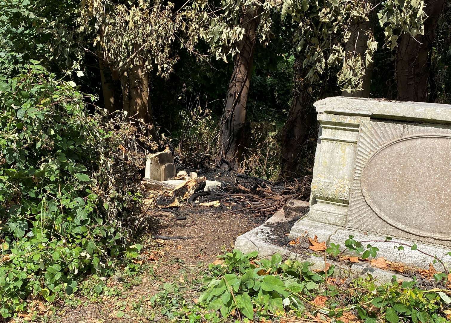 Parts of the ground are black and burnt in the aftermath of the fire. Picture: Ben Austin