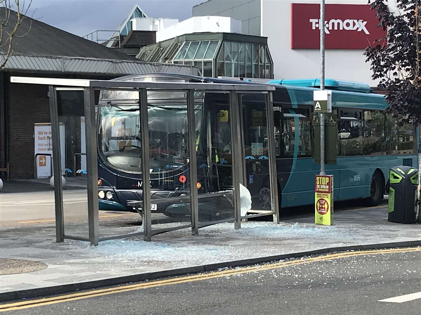 The scene after a bus collided with a bus stop on Hempstead Valley. Picture by Denis Johnson