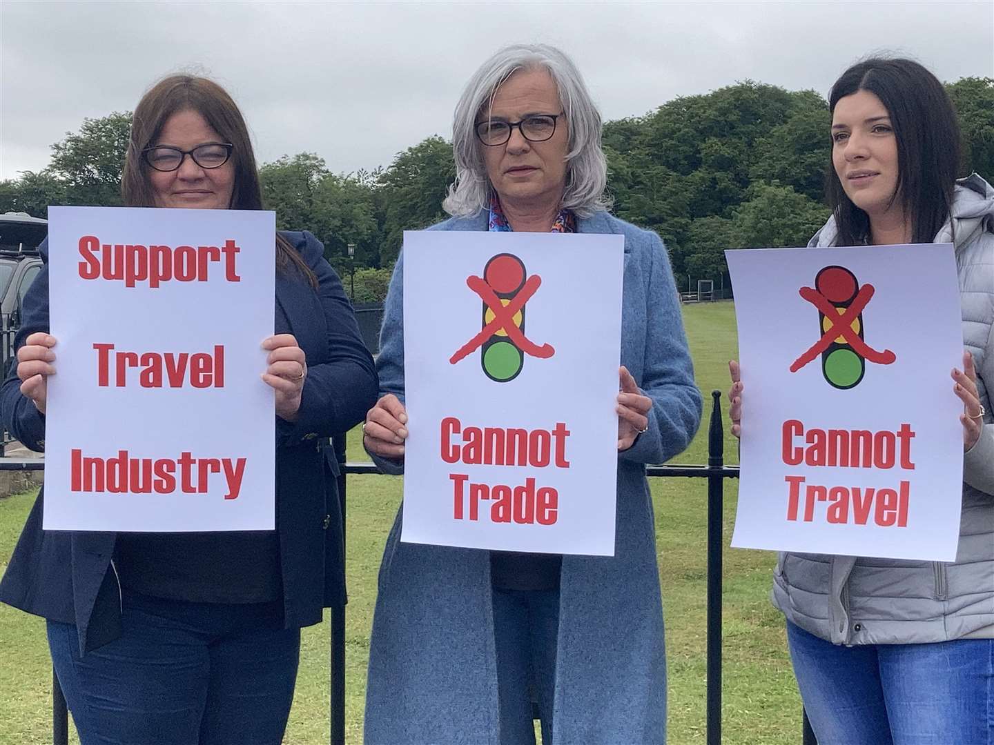 Travel agents take part in a day of action at Parliament Buildings at Stormont in Belfast (Rebecca Black/PA)