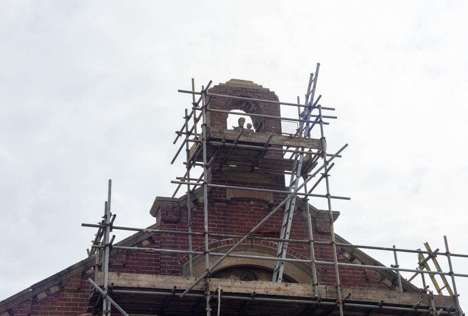 A statue was set to be repaired, but scaffolding has been left for over a year. Picture: Mary Tillings