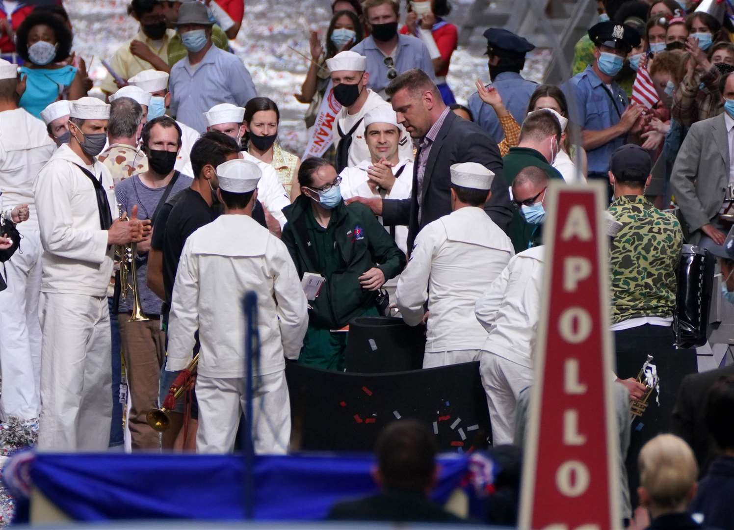 Olivier Richters being given medical attention after falling during a scene (Andrew Milligan/PA)