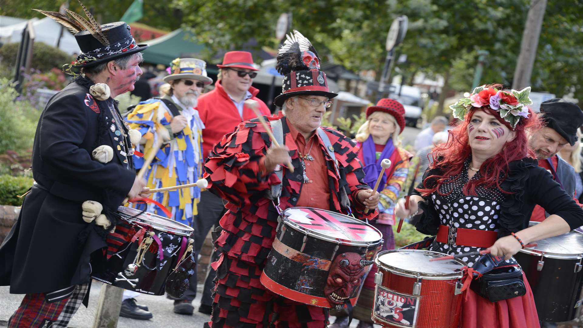 Drumming at Tenterden Folk Festival in the High Street