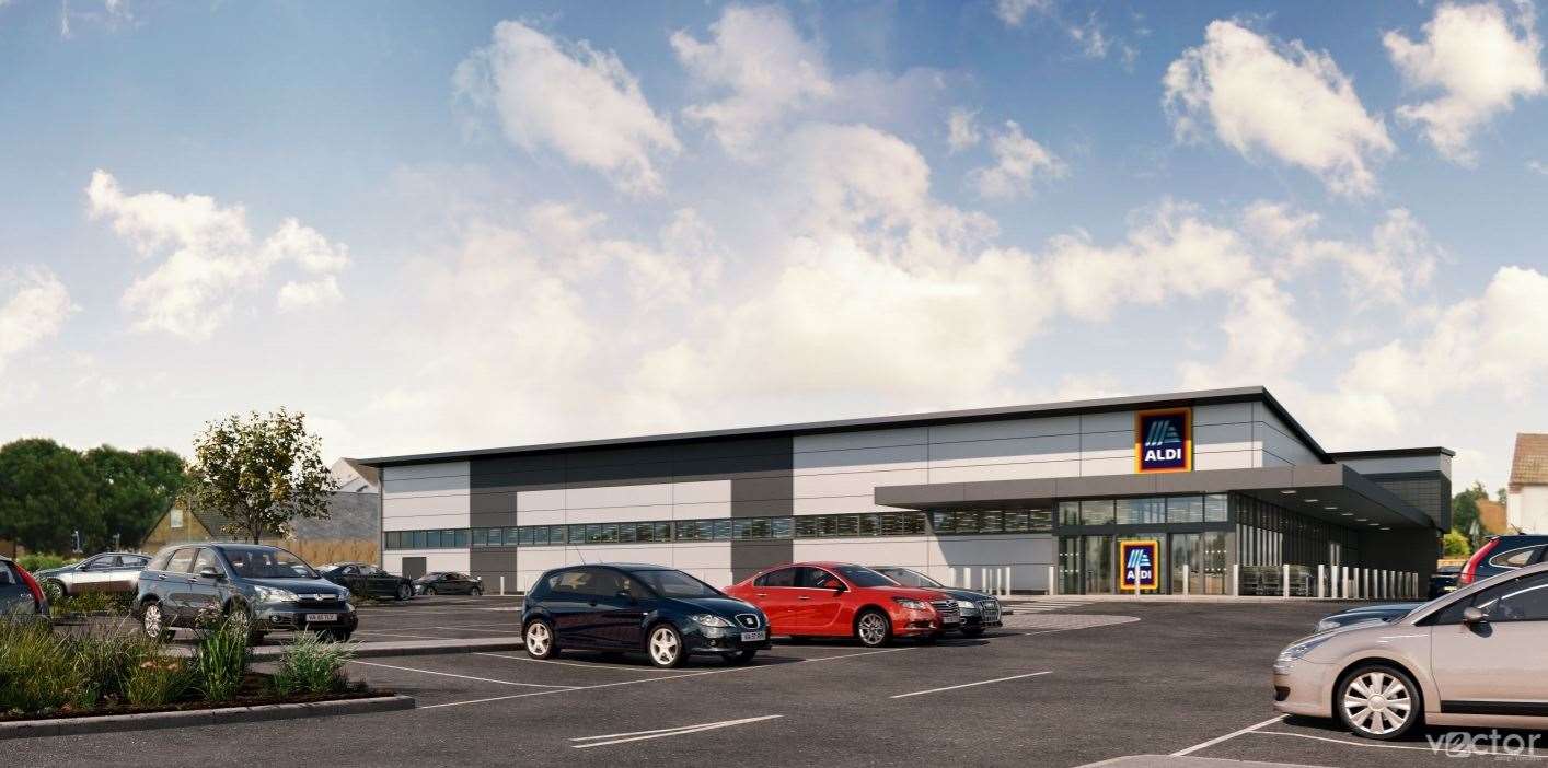 Artist's impression of how the new Aldi store will look in Sittingbourne