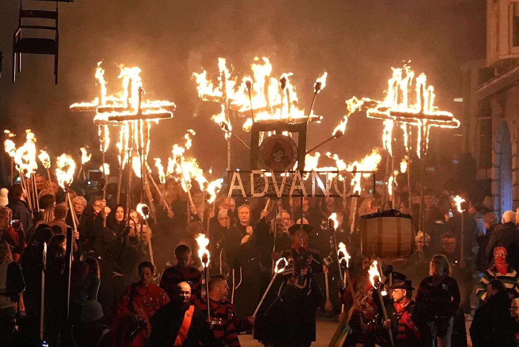 Participants during an annual bonfire night procession held by the Lewes Bonfire Societies (Gareth Fuller/PA)