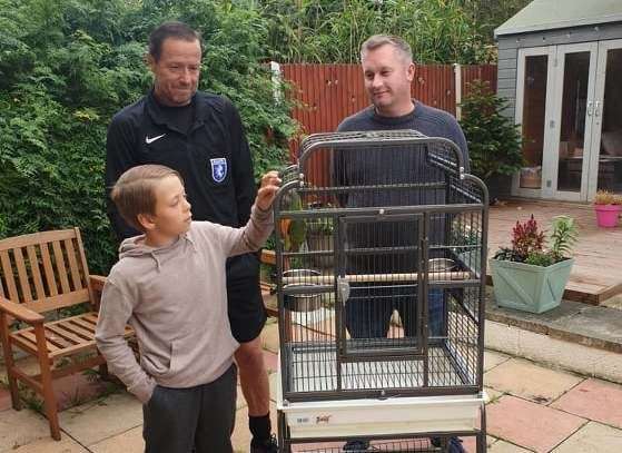 Alfie meeting Stanley for the first time, with Graham Benham and Stephen Platt