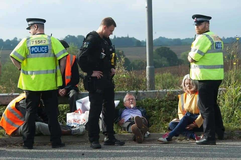 Biff Whipster at one of the road protests