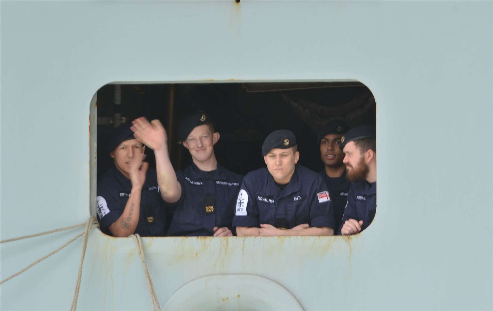 The ship’s crew wait to disembark (Andrew Matthews/PA)