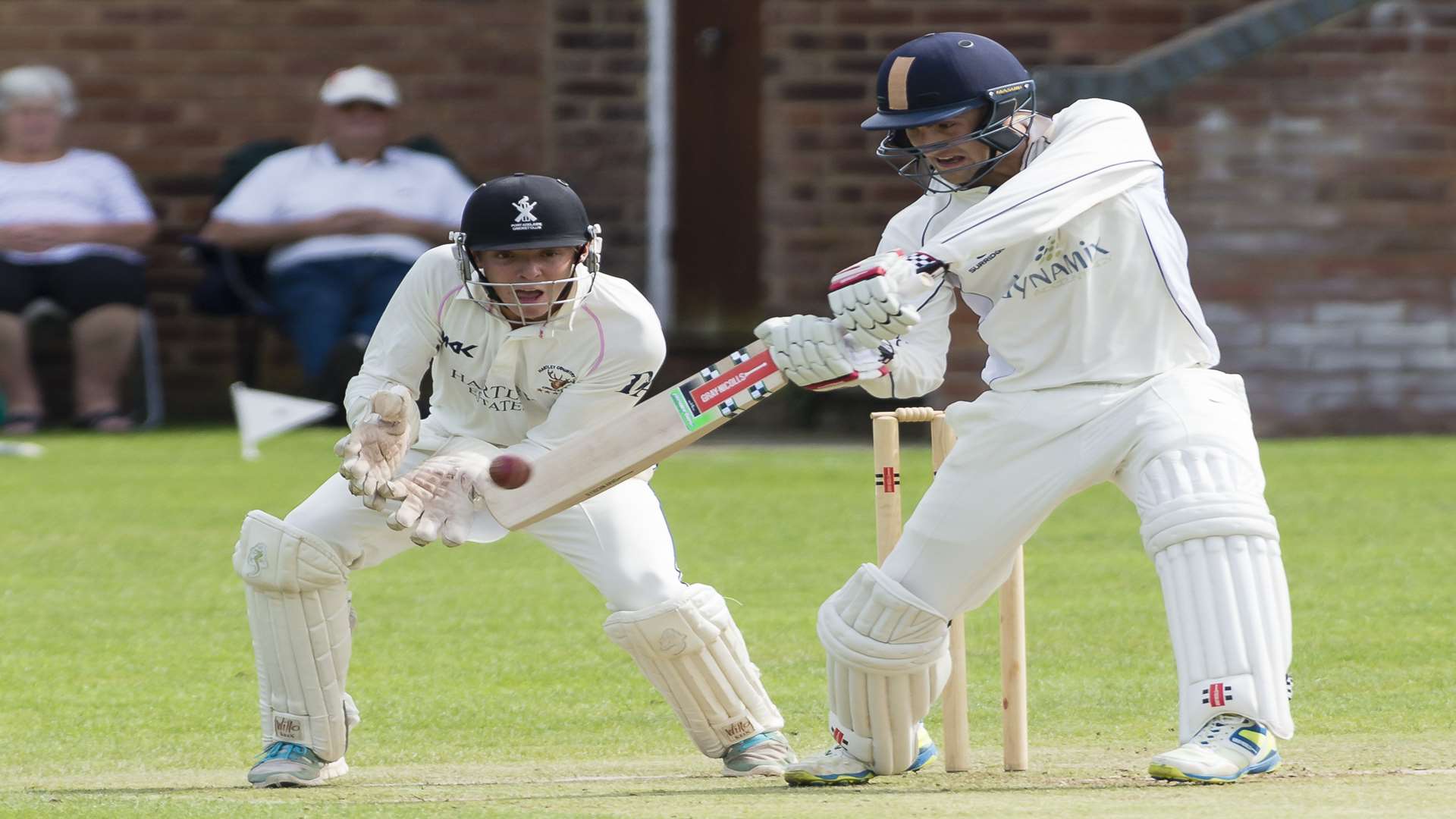 Kent wicketkeeper Ryan Davies goes on the attack for Sandwich at Hartley on Saturday Picture: Andy Payton