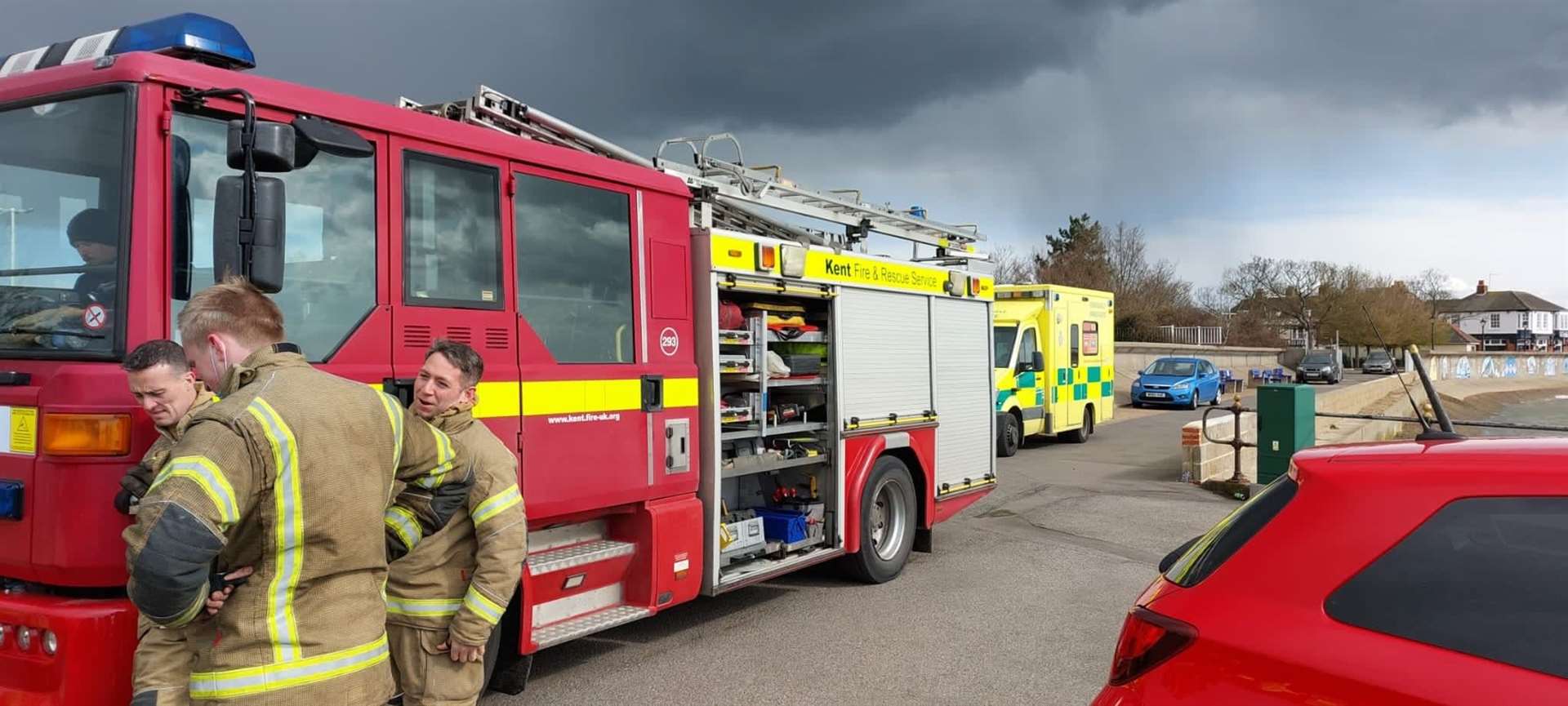 Emergency services at Crundall's Wharf, Queenborough, for a boat fire