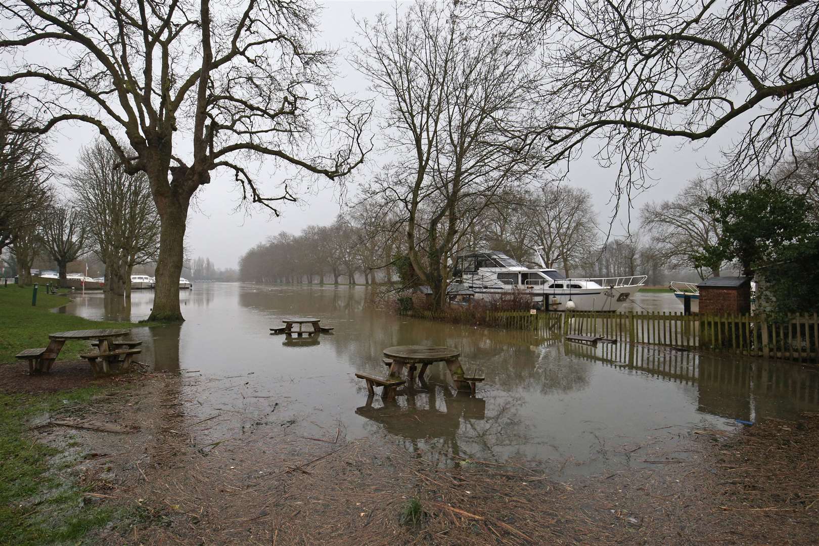 A flooded river bank next to the River Thames in Datchet in Berkshire (Jonathan Brady/PA)