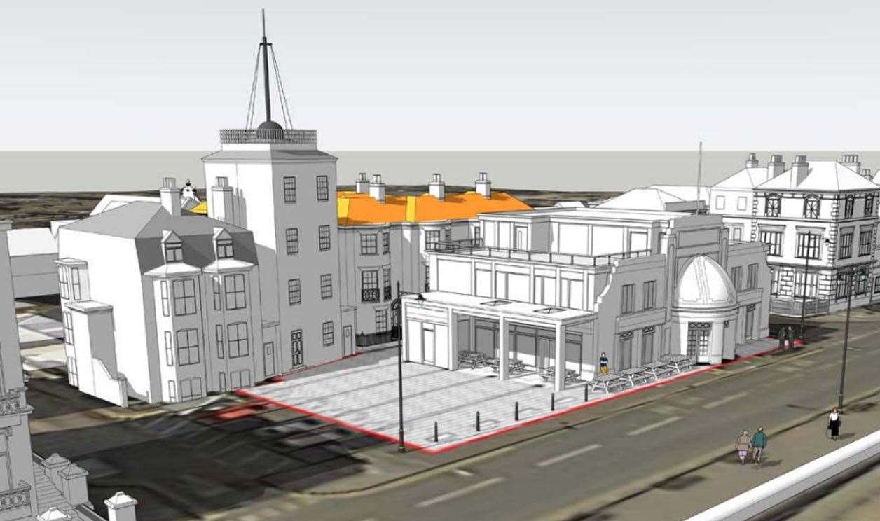 How overhauled The Regent cinema in Deal could look – with a new two-cinema theatre planned and nine new houses. Picture: Clague Architects