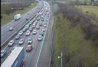 Crash in Dartford Tunnel results in five miles of queuing traffic on M25