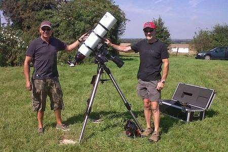 Paul Andrew and fellow amateur astronomer Henry Williams with the solar telescope