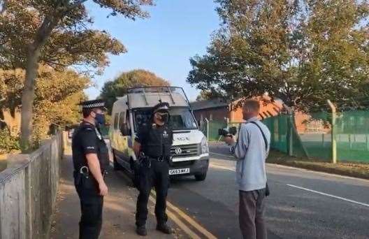 Police arrived at Napier Barracks following reports a drone was being flown. Picture: Youtube account: XxTWxX