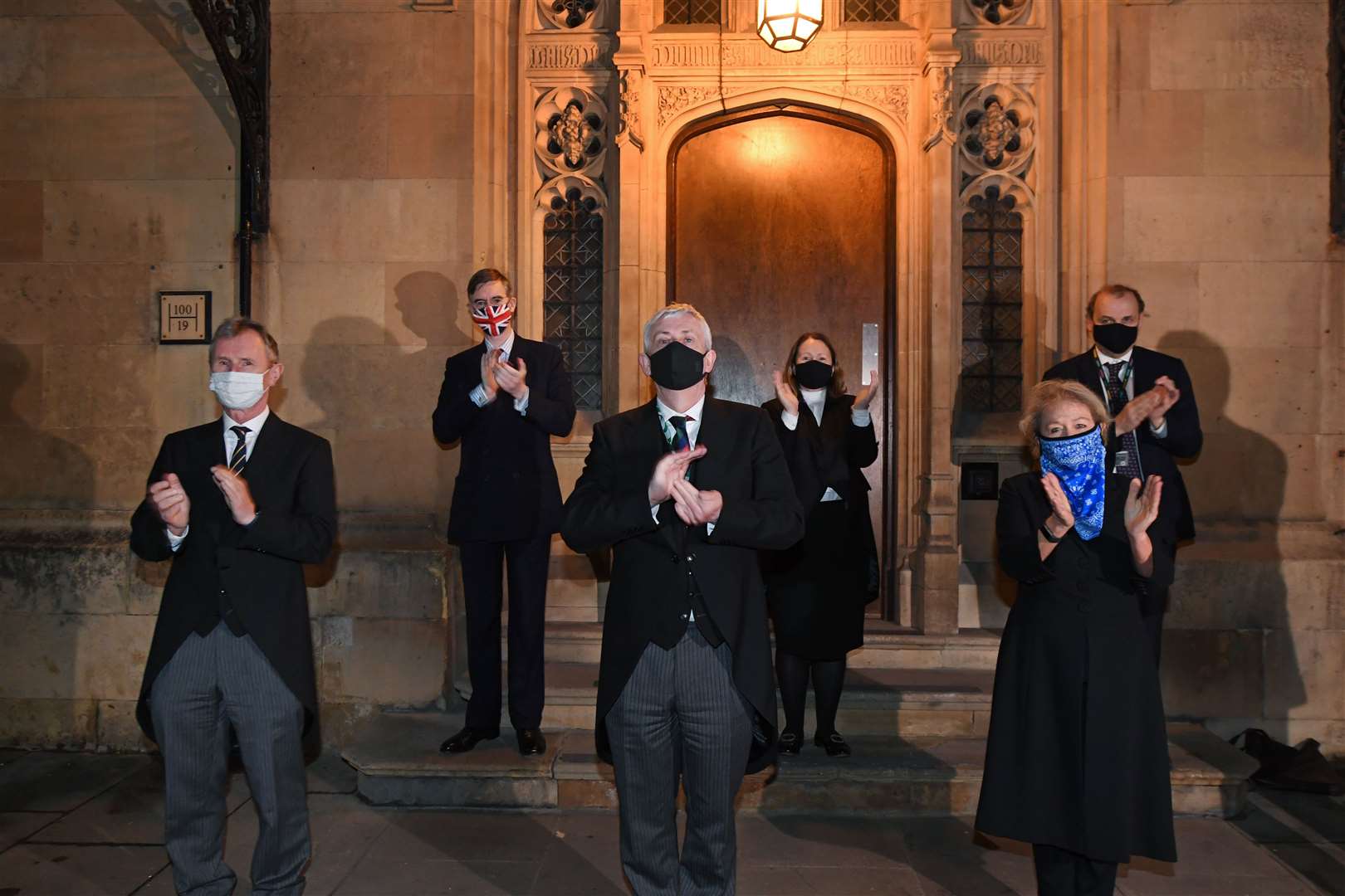 Sir Lindsay Hoyle, Speaker of the House of Commons, and members of the House as they pay tribute to Captain Sir Tom Moore (UK Parliament/Jessica Taylor/PA)