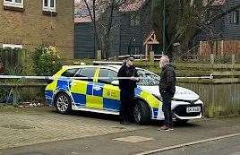 Police in Siskin Close, Hawkinge, the morning after the attack