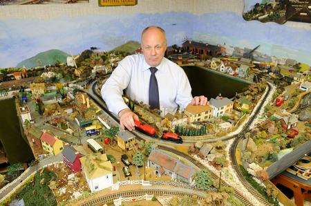 Peter Scobey with the model railway