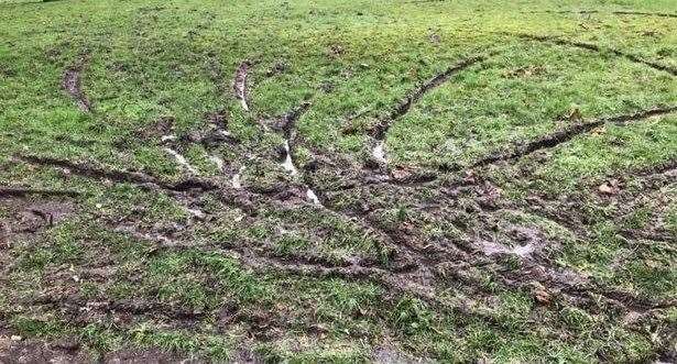 Damage left by motorbikes at Barnfield Recreation Ground in Chatham. Images: @BarnfieldBikes