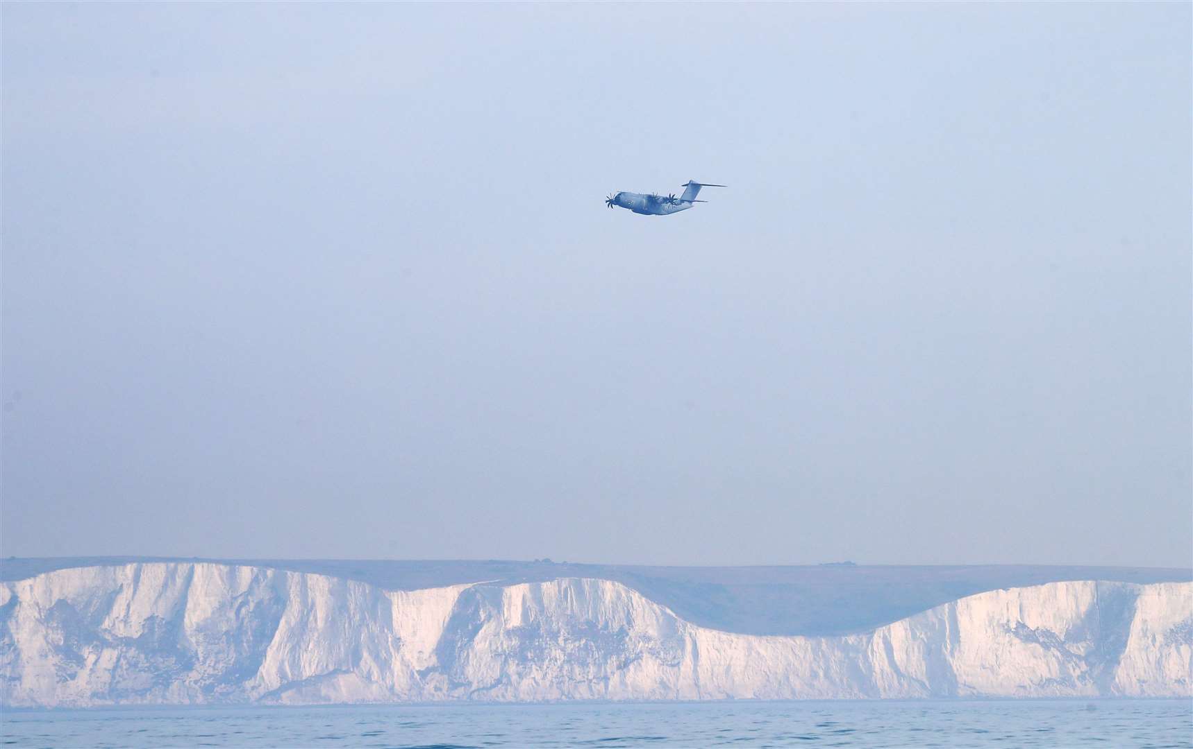 A view of a Royal Air Force Atlas A400M aeroplane in the skies above Dover (Gareth Fuller/PA)