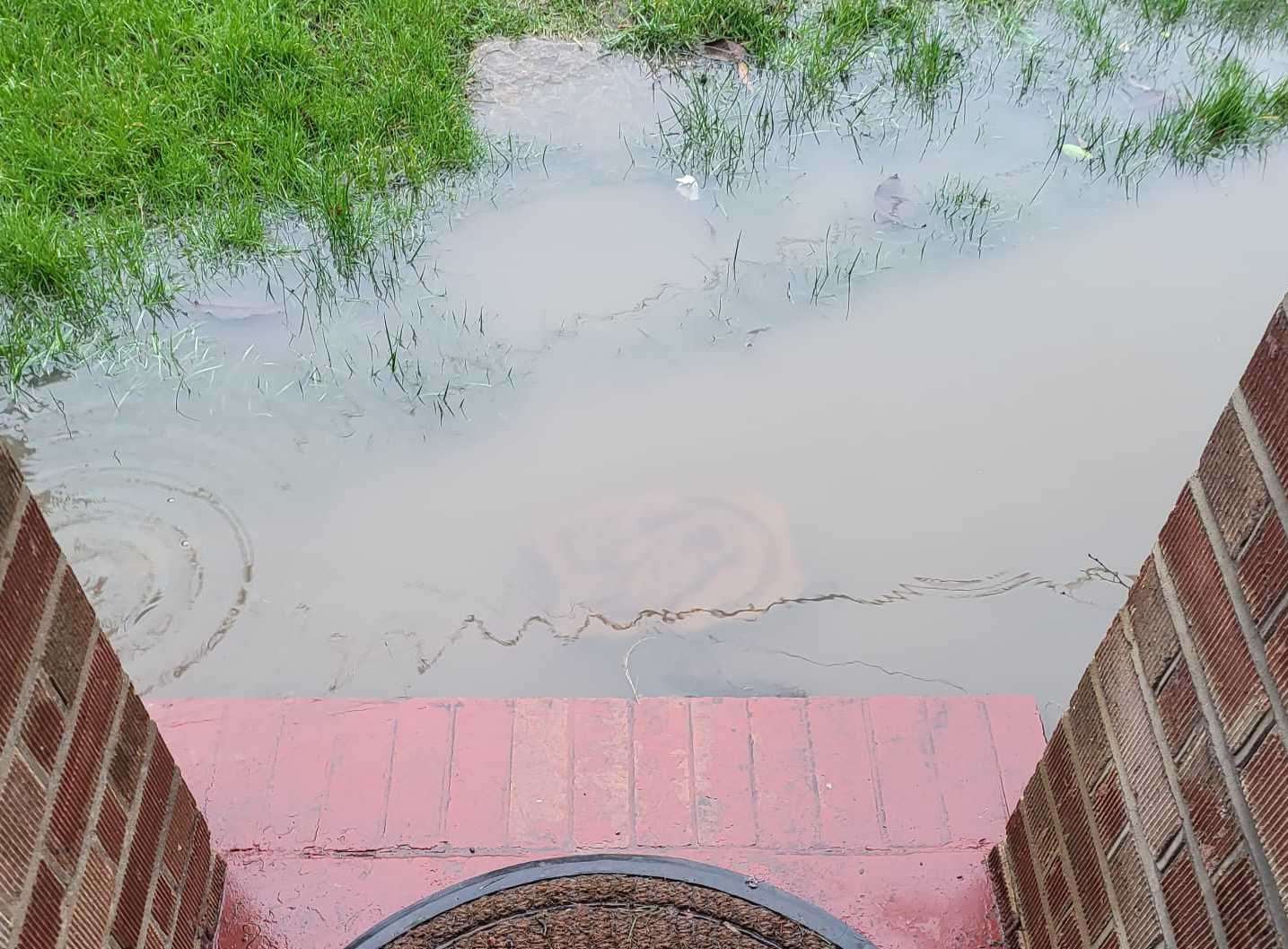 The water is often so deep it reaches Ms Storey’s second step at her front door. Picture: Vikki Storey