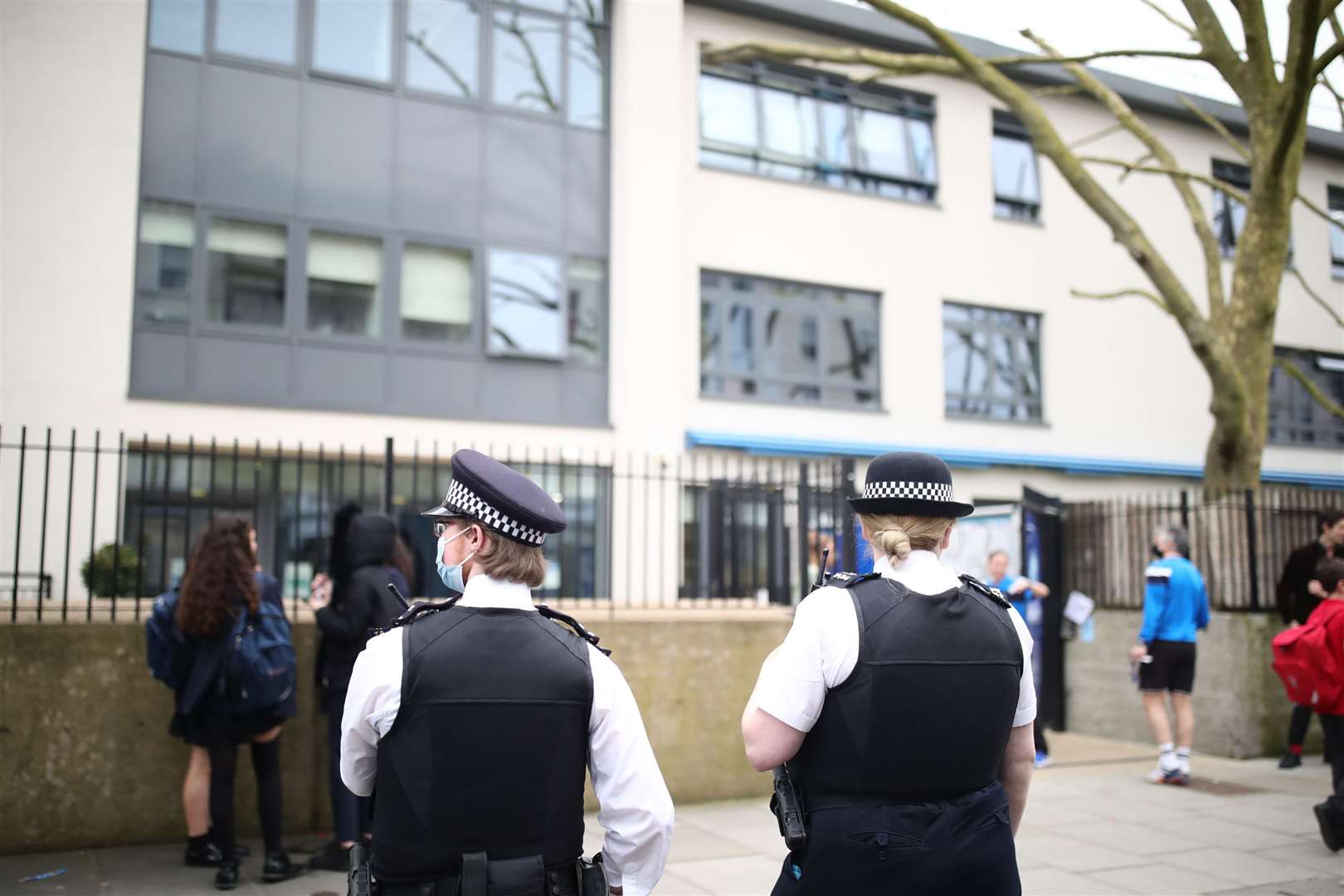 Police officers outside Pimlico Academy School on Wednesday (Aaron Chown/PA)