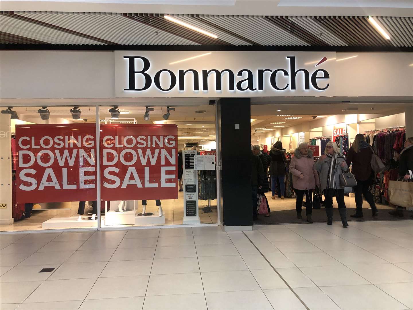 Closing down sale signs at Bonmarch shops in Ashford Ramsgate