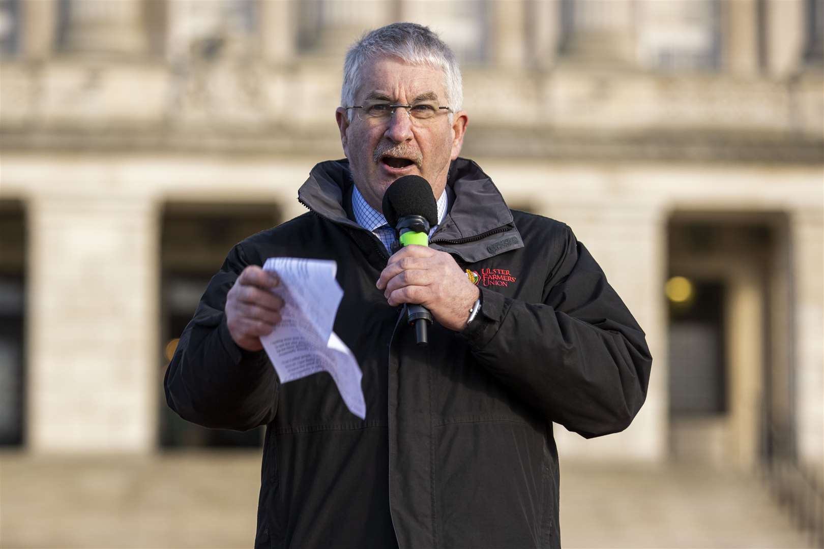 Victor Chestnutt former resident of Ulster Farmers Union outside Stormont (Liam McBurney/PA)