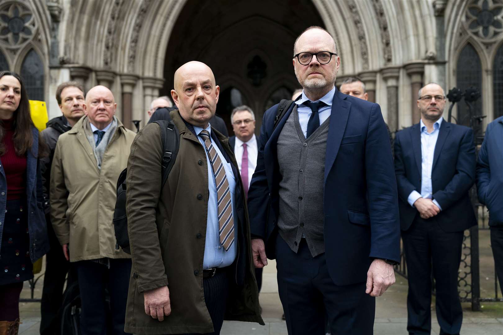 Journalists Barry McCaffrey (left) and Trevor Birney (right) outside the Royal Courts of Justice in London (Jordan Pettitt/PA)