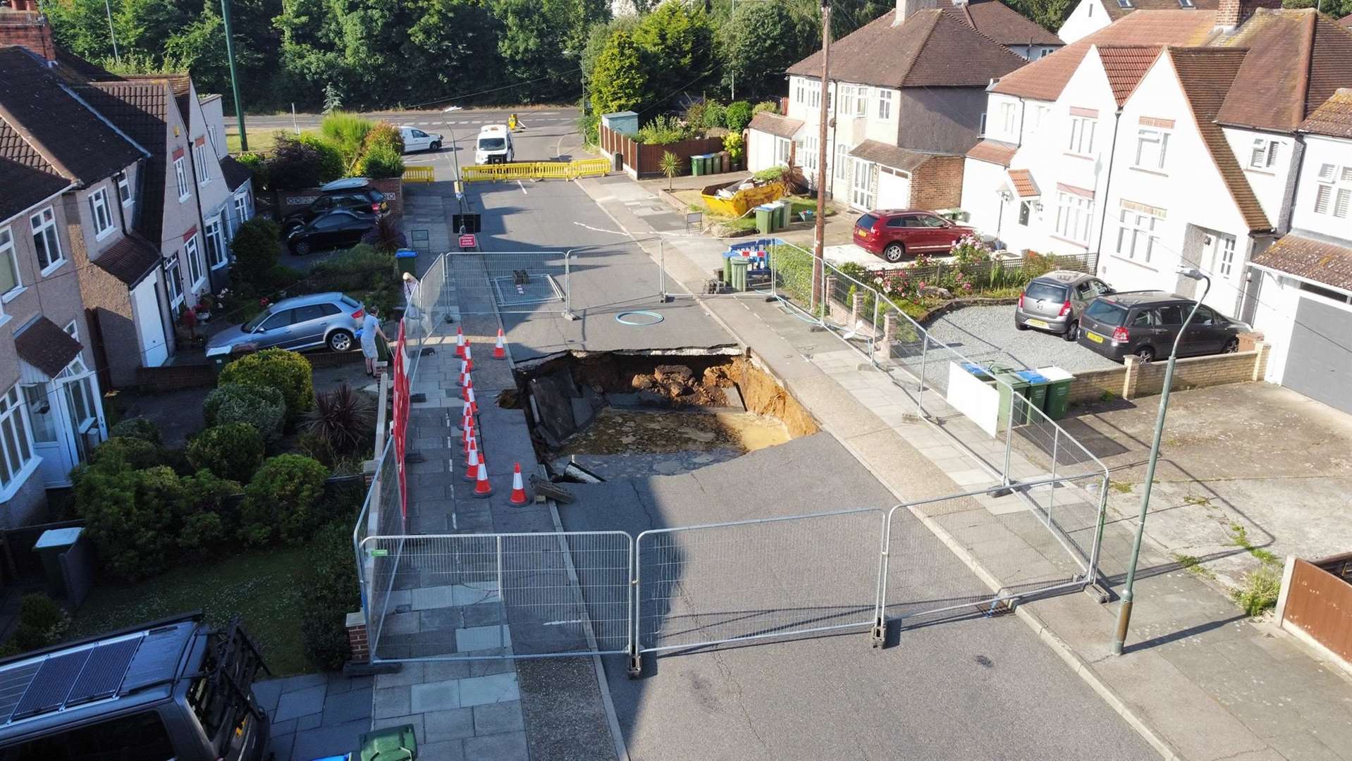 A huge sinkhole has opened up in the middle of the street in Martens Avenue, Bexleyheath. Photo: Mike Stevens