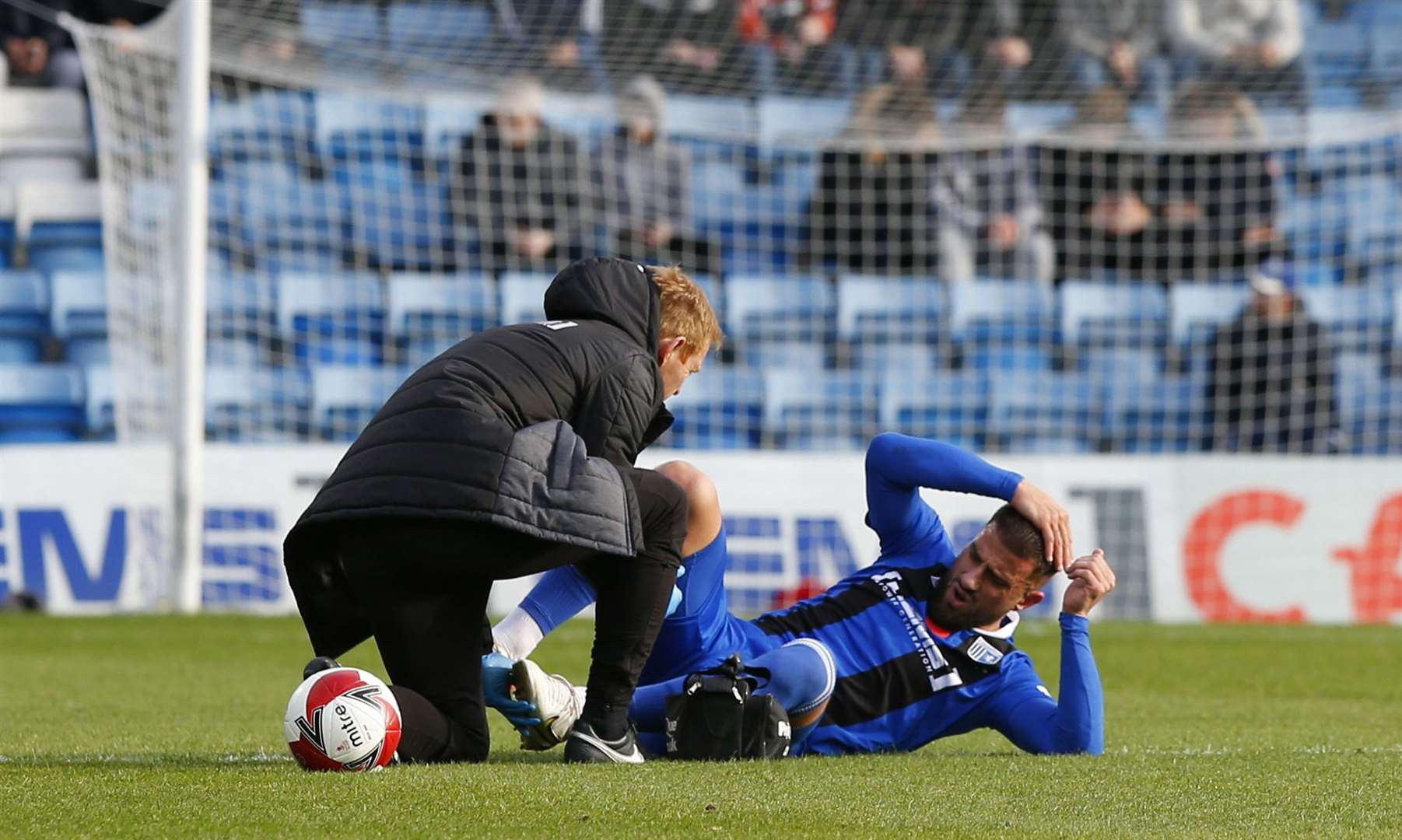 Max Ehmer receives treatment on Saturday Picture: Andy Jones