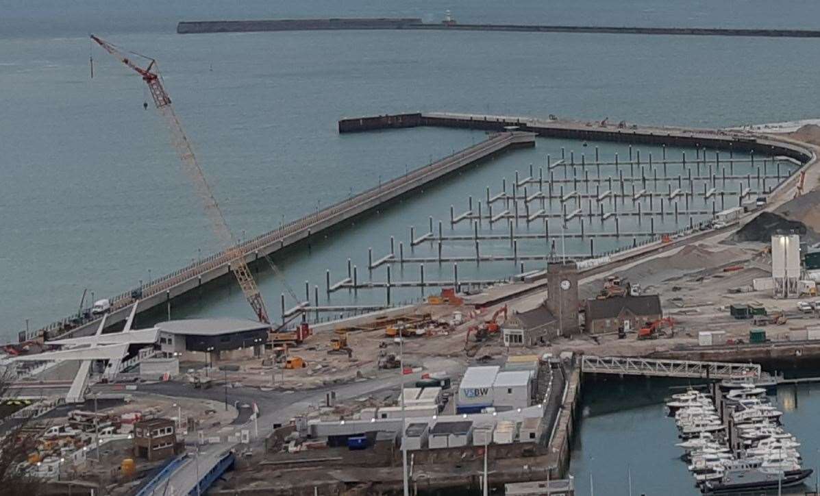 The new pier and marina curve as seen from the Western Heights, photographed a few weeks ago