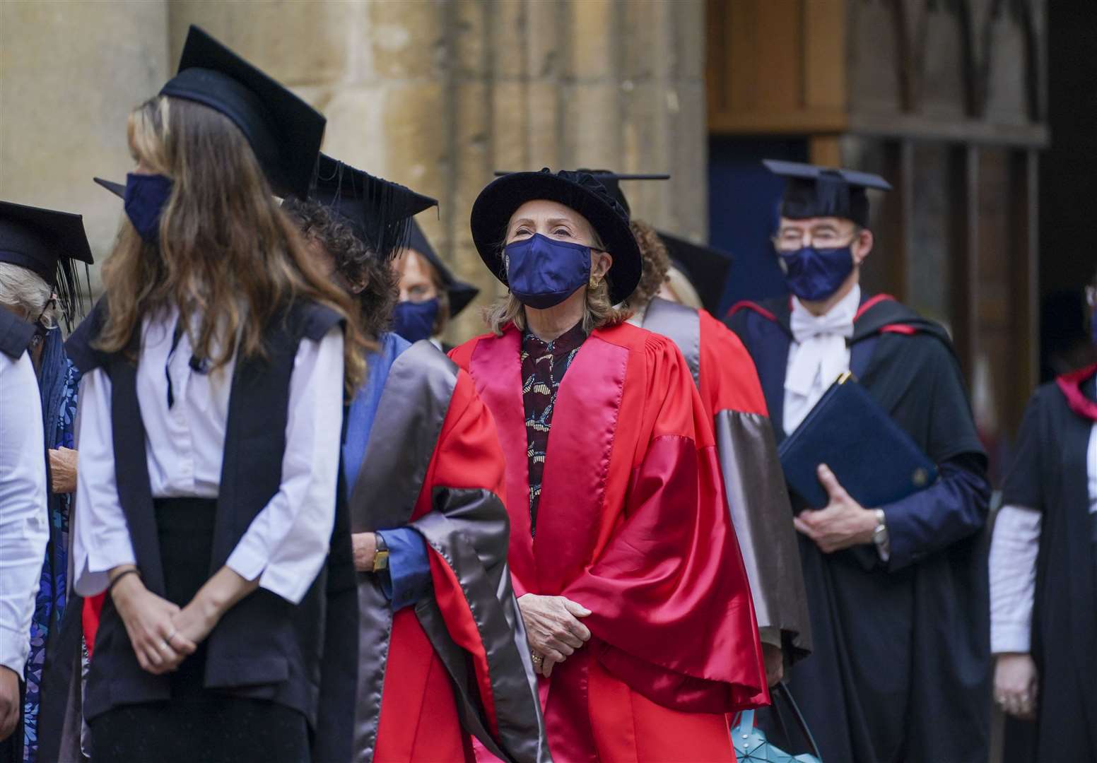 Hillary Clinton, centre, walks in a procession through the Bodleian Library quadrangle at Oxford University (Steve Parsons/PA)